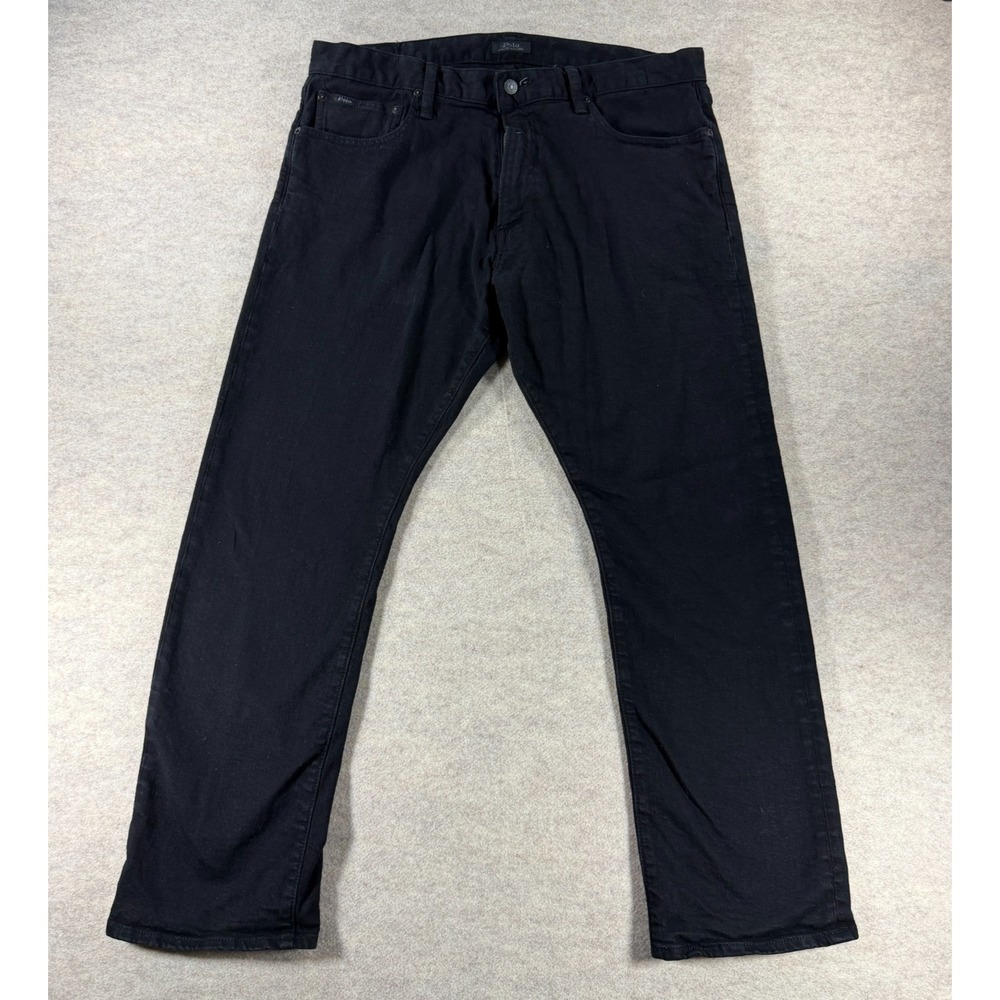 Polo Ralph Lauren Varick Jeans Mens 36x30 Black Slim Straight Stretch Denim
